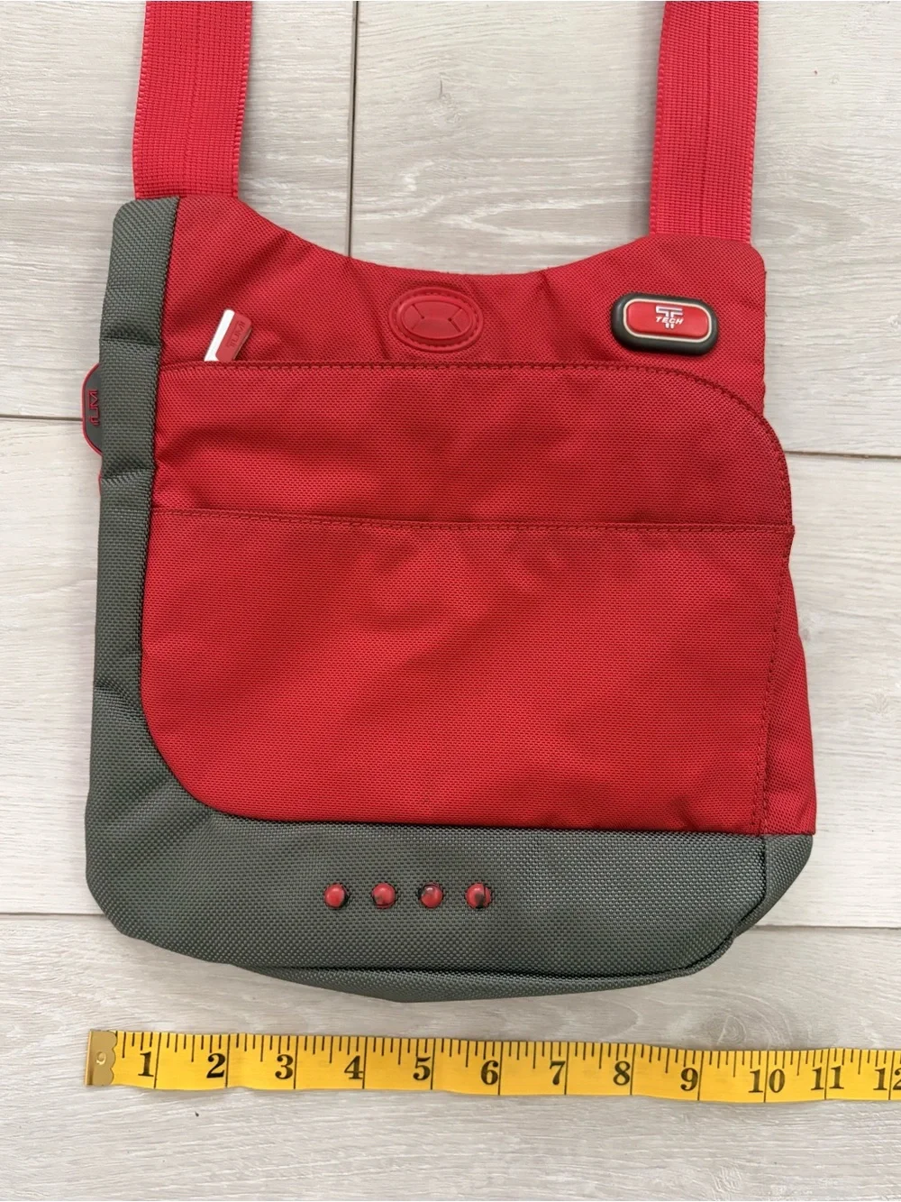 Red Tumi Ballistic Nylon Crossbody Messenger Bag